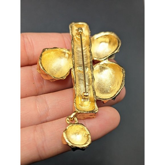 GIVENCHY Signed Statement Textured Gold Tone Dangling Charm Vintage Pin Brooch - Picture 7 of 9